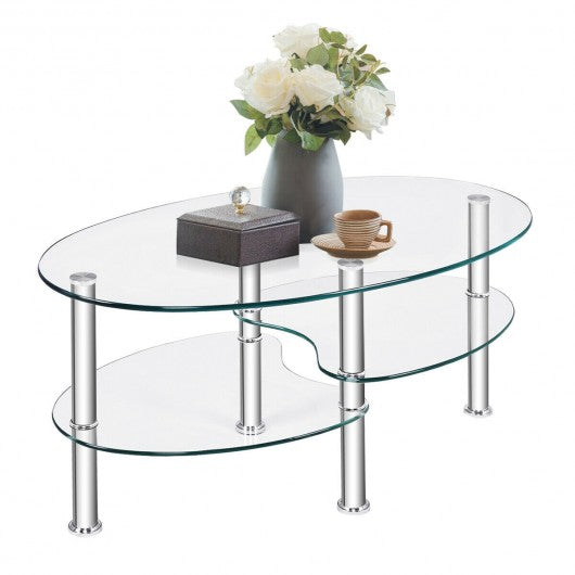 Tempered Glass Oval Side Coffee Table