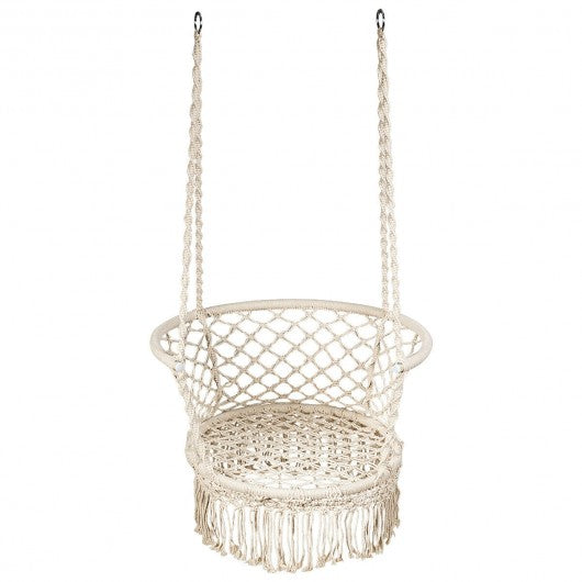 Hanging Hammock Chair Macrame Swing Hand Woven Cotton Backrest