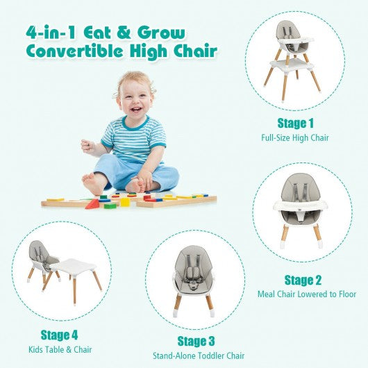 4-in-1 Baby Wooden Convertible High Chair