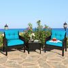 3PCS Outdoor Patio Rattan Conversation Set-Turquoise