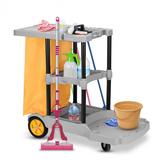 Commercial Janitorial Cleaning Cart 3 Shelf Housekeeping Ultility Cart