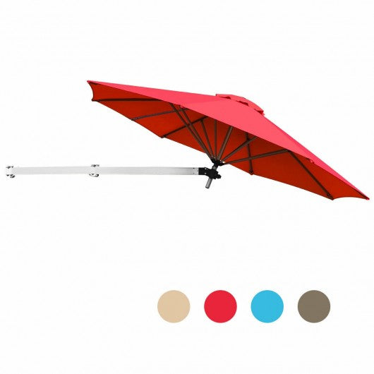 8ft Wall-Mounted Telescopic Folding Tilt Aluminum Sun Shade Umbrella-Burgundy
