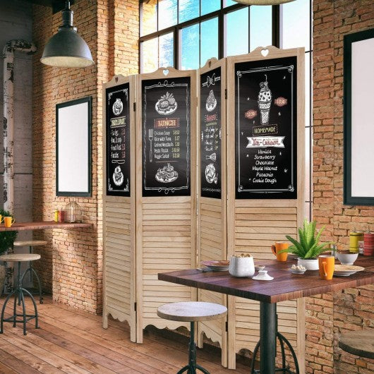 4-Panel Folding Privacy Room Divider Screen with Chalkboard 