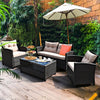 4 Pcs Outdoor Rattan Armrest Furniture Set Table with Lower Shelf