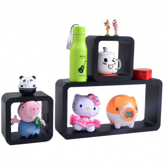 3 pcs Floating Wall Decor Storage MDF Shelves-Black