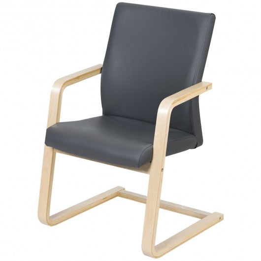 PU Leather Armrest Upholstered Dining Chair with Wood Leg