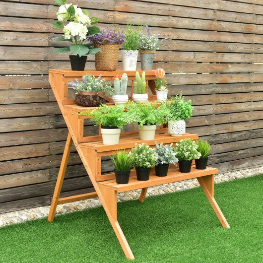 4 Tiers Wood Ladder Step Flower Pot Holder Plant Stand