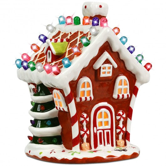 Hand-Painted Ceramic Christmas House with 44 Multicolored Lights
