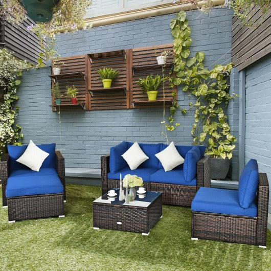 6PCS Patio Rattan Sectional Cushion  Furniture Set