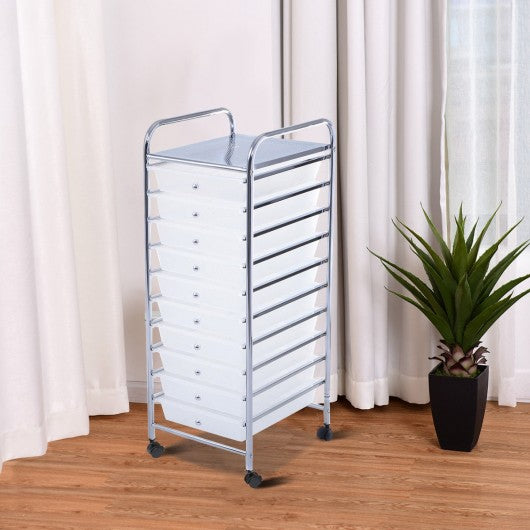 10 Drawer Rolling Storage Cart Organizer-Clear