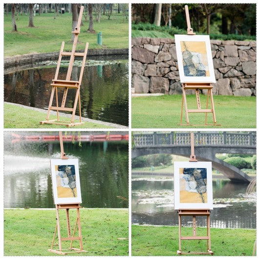Adjustable Wood H-Frame Painting Floor Easel with Tray