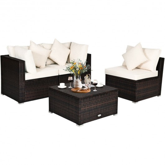4 Pcs Patio Rattan Wicker Sofa Furniture Set