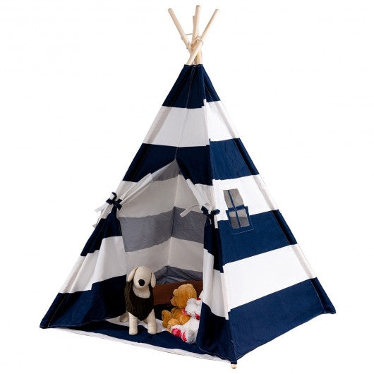 5' White & Blue Portable Indian Children Sleeping Dome Play Tent