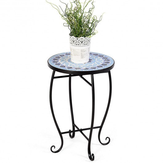 Outdoor Indoor Steel Accent Plant Stand Cobalt Table
