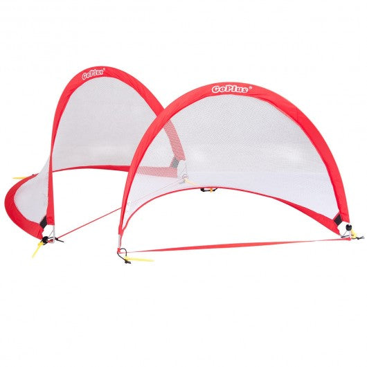 Set of 2 Portable 4' Pop-up Soccer Goals Set w/ Carrying Bag