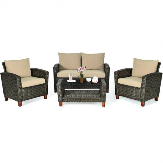 Outdoor 4-PCS Patio Rattan Furniture Set