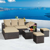 5-Piece Rattan Patio Furniture Set Adjustable Sofa Cushioned Ottoman