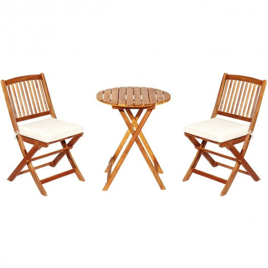 3PCS Patio Folding Wooden Bistro Set Cushioned Chair
