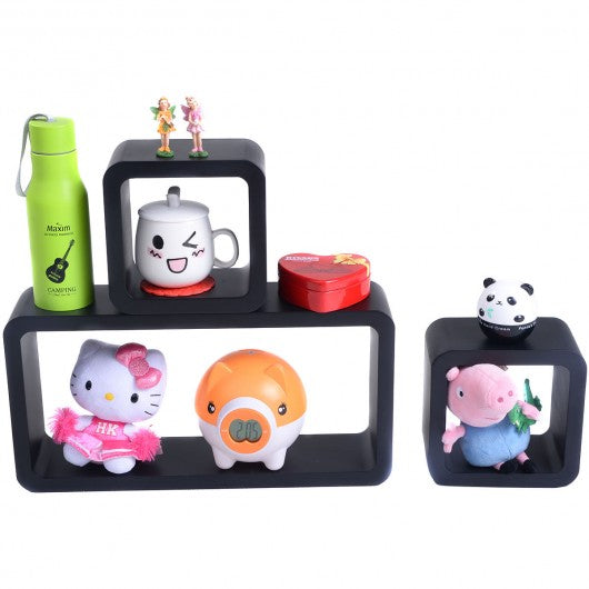 3 pcs Floating Wall Decor Storage MDF Shelves-Black