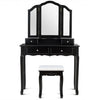 Tri Folding Mirror Vanity Table Stool Set with 4 Drawers