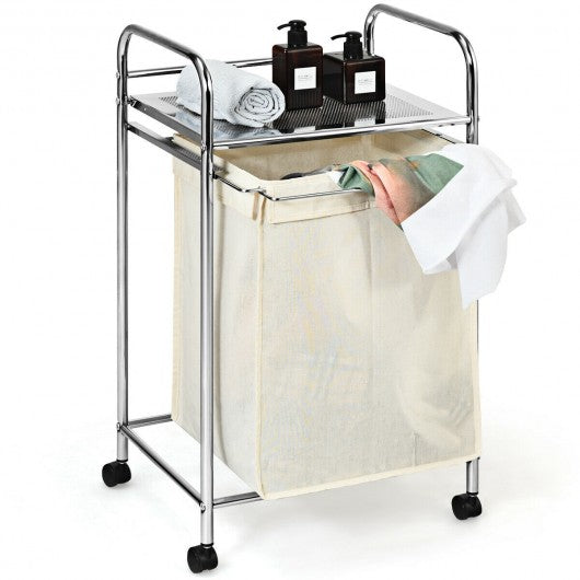 Laundry Hamper Basket Cart with Shelf and Removable Bag