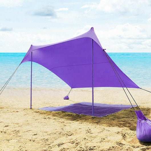  7' x 7' Family Beach Tent Canopy Sunshade w/ 4 Poles-Purple