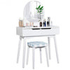 Round Mirror Vanity Set with Organized Sliding Drawers-White