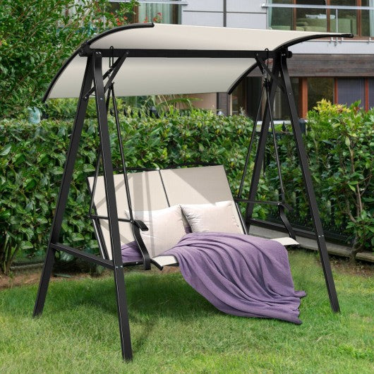 Outdoor Porch Steel Hanging 2 Seat Swing Loveseat with Canopy