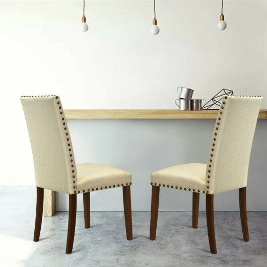 Set of 2 High Back Armless Fabric Dining Chairs