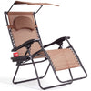 Folding Recliner Lounge Chair with Shade Canopy Cup Holder