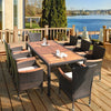 9 pcs Patio Rattan Dining Set 8 Chairs Cushioned Acacia Table Top