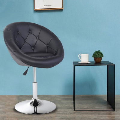 1 PC Modern Adjustable Swivel Round PU Leather Chair-Black