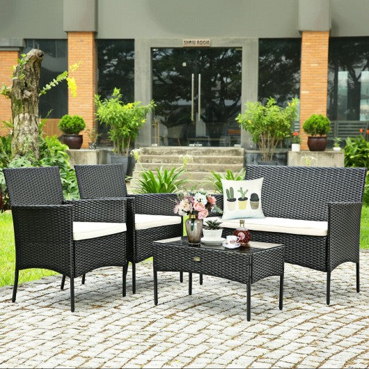 4PCS Patio Rattan Cushioned Sofa Furniture Set