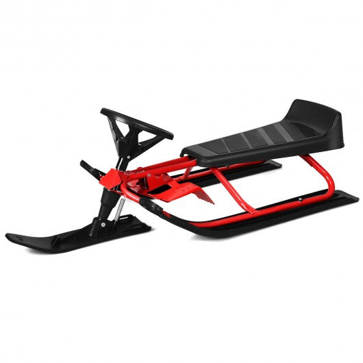Kids Snow Sled w/ Steering Wheel & Double Brakes Pull Rope