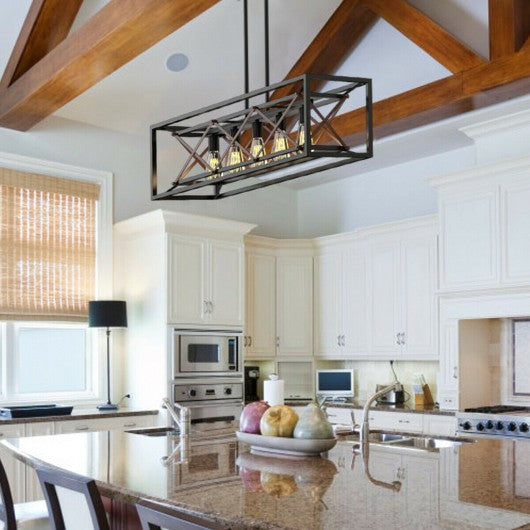 5-Light Kitchen Island Pendant Light Wood Metal Chandelier