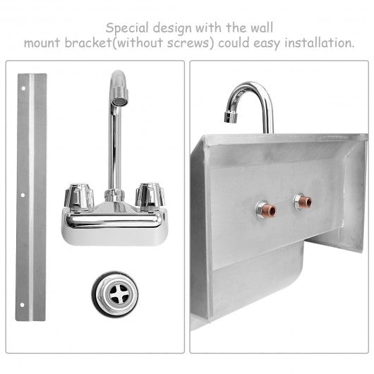 Stainless Steel Wall Mount Washing Sink Basin with Faucet