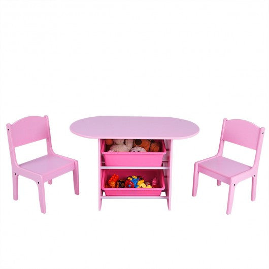 Kids Table and 2 Chairs Set with Storage Boxes