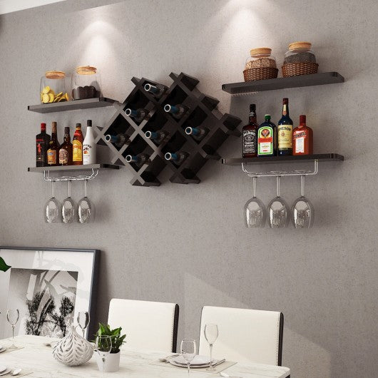 Set of 5 Wall Mount Wine Rack Set with Storage Shelves-Black