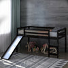 Twin Size Low Sturdy Loft Bed with Slide Wood -Espresso