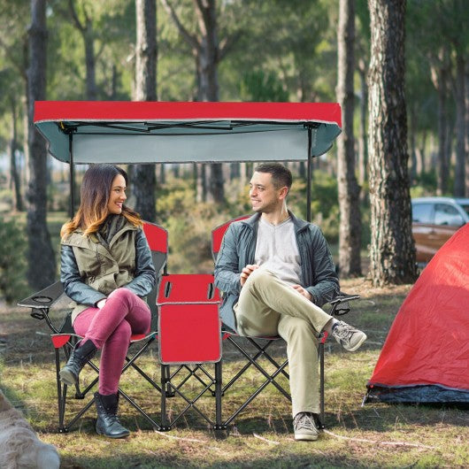 Portable Folding Camping Canopy Chairs w/ Cup Holder-Red