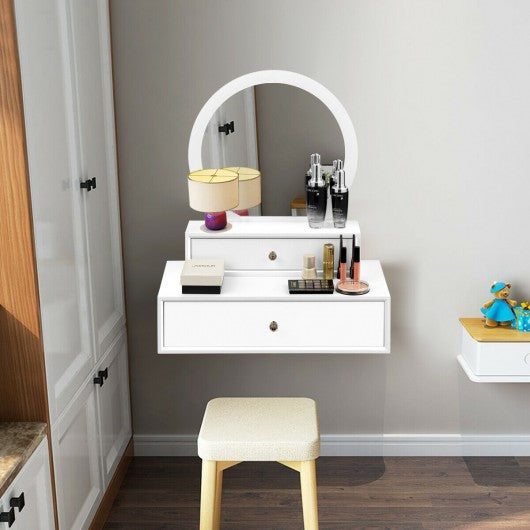 Makeup Dressing Wall Mounted Vanity Mirror with 2 Drawer