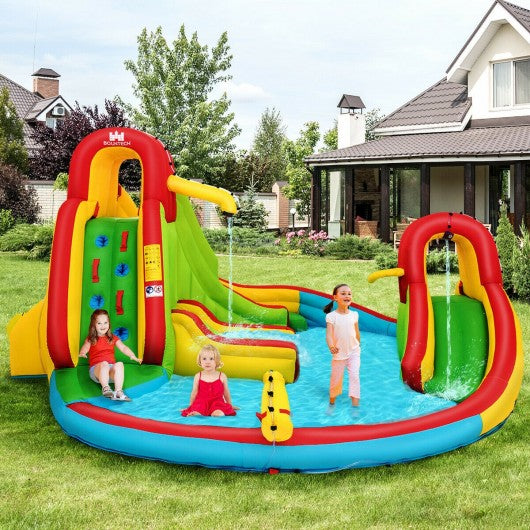 Kids Inflatable Water Slide Park with Climbing Wall and Pool