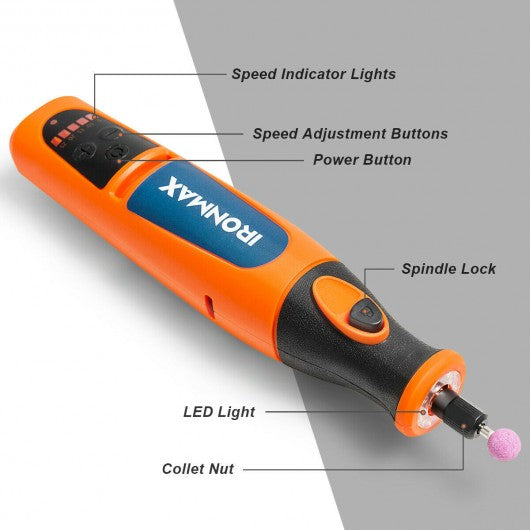 8V Lithium-Ion Cordless Rotary Tool Kit 5 Speed with Light