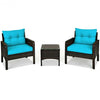 3PCS Outdoor Patio Rattan Conversation Set-Turquoise