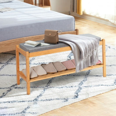 Bamboo Upholstered Padded Shoes Storage Bench