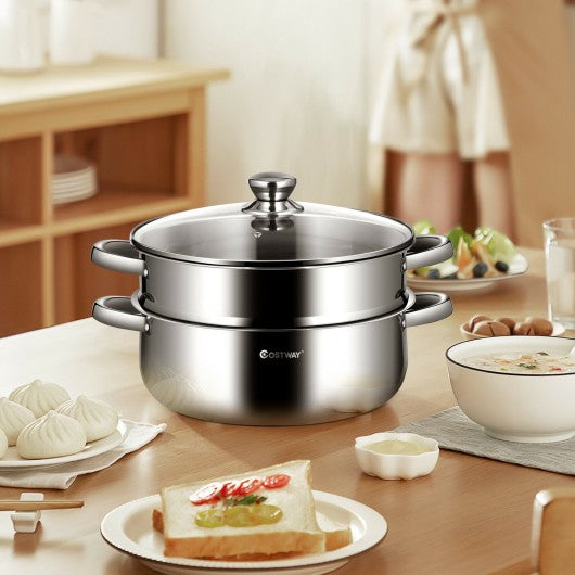 2 Tier Stainless Steel Steamer Pot with Glass Lid