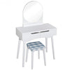 Round Mirror Vanity Set with Organized Sliding Drawers-White