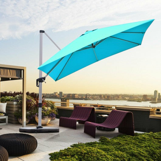 10 Ft 360 Degree Tilt Aluminum Square Patio Offset Cantilever Umbrella-Blue