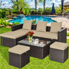 5-Piece Rattan Patio Furniture Set Adjustable Sofa Cushioned Ottoman