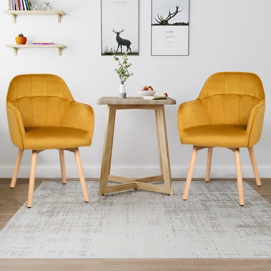  Set of 2 Mid-Back Accent Leisure Armchairs-Yellow